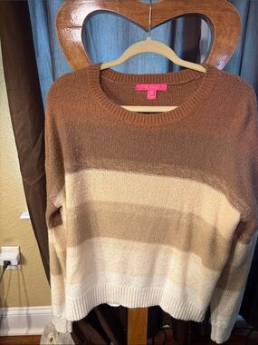 Lilly Pulitzer Brown and Cream Striped Crewneck Sweater XL
